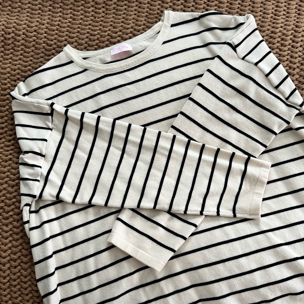 Pink Lily Cream and Black Striped Sweater